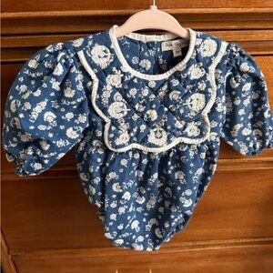 Bebe Organic Blue Floral Quilted Baby One-Piece